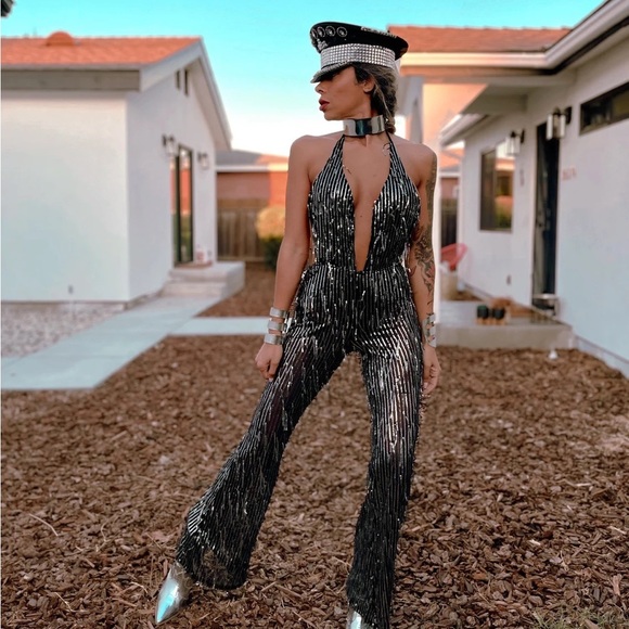 Disco Western Sequin fringe bridal festival jumpsuit. - Picture 4 of 11